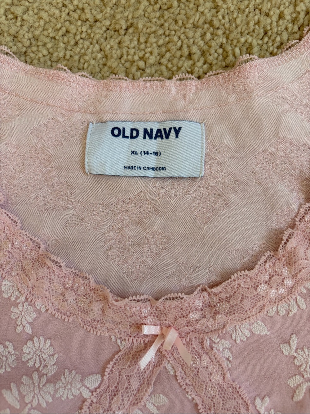Old Navy Light Pink Floral Lace-Trim Long Sleeve Tee - Picture 2 of 4